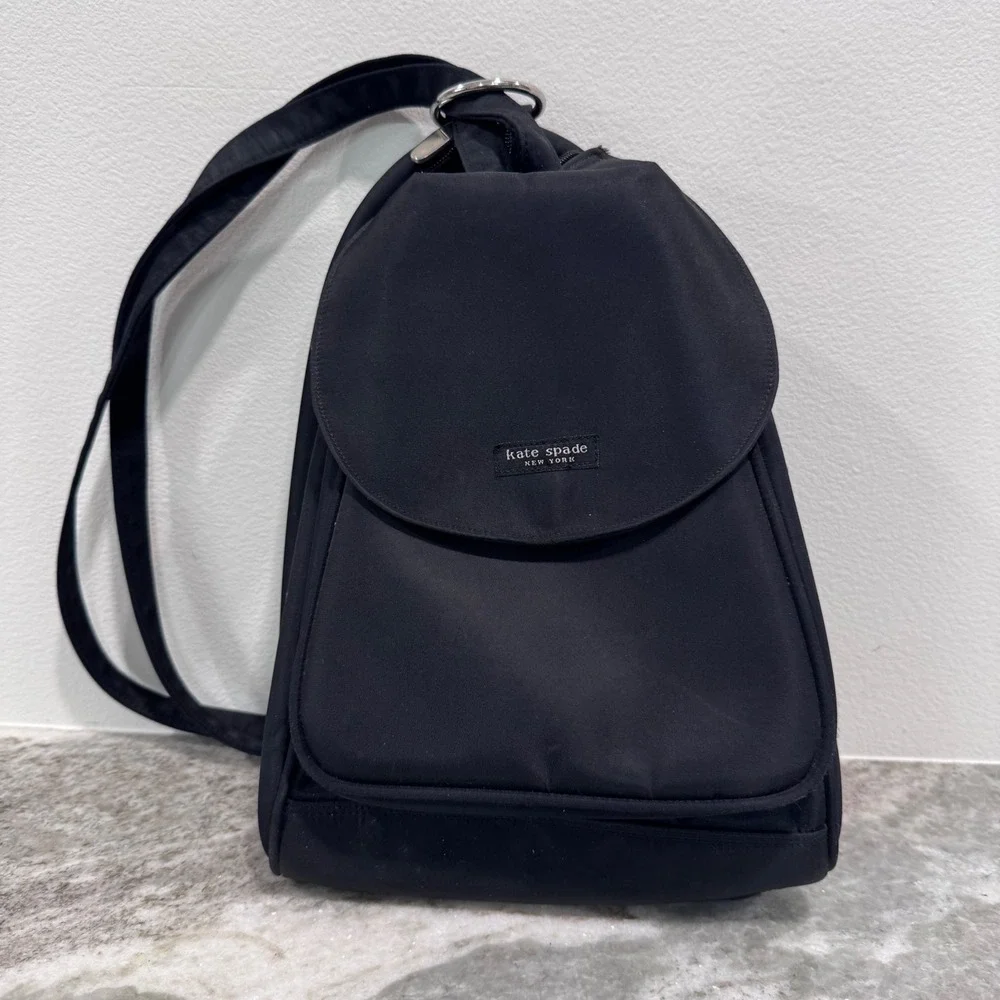 Kate Spade New York Black Nylon Sling Backpack Convertible Shoulder Bag